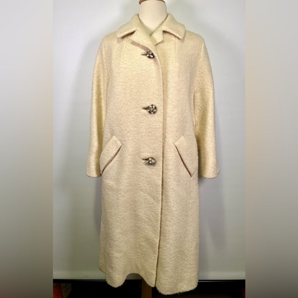 Vintage 60s Kaufman Bros Cream Boucle Wool Swing Coat Mod Mid Century *READ